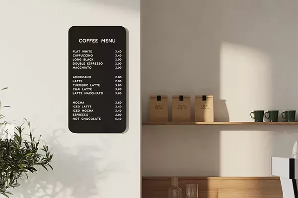 ardoise menu noir dans un restaurant