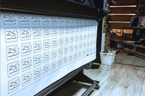 impression et découpe d'une planche d'autocollants blancs pour restaurant