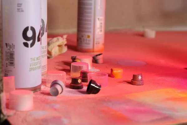 gros plan sur des capuchons de bombonnes de spray